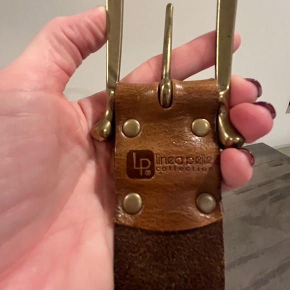 Linea Pelle Leather Studded Belt - Brown / Bronze w/ Gold Buckle - Size Medium - Picture 3 of 9